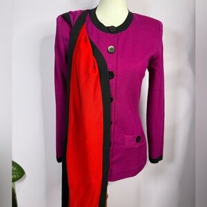Vintage Adrienne Vittadini Purple & Red Button Up Top with Attached Scarf